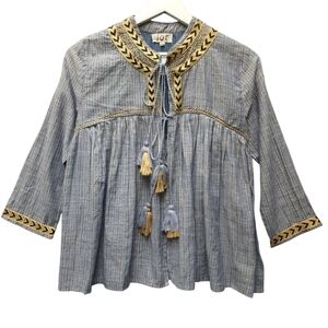 Jot Embroidered Striped Blouse with Tassel Details